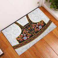 Norwegian Female Bunad Rubber Doormat with Rosemaling Folk Art Black Color - Wonder Print Shop
