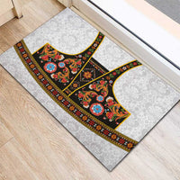 Norwegian Female Bunad Rubber Doormat with Rosemaling Folk Art Black Color - Wonder Print Shop
