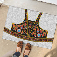 Norwegian Female Bunad Rubber Doormat with Rosemaling Folk Art Black Color - Wonder Print Shop