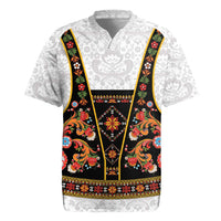 Norwegian Female Bunad Rugby Jersey with Rosemaling Folk Art Black Color - Wonder Print Shop