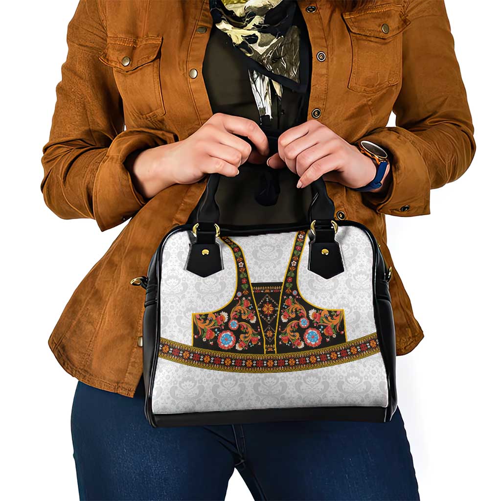 Norwegian Female Bunad Shoulder Handbag with Rosemaling Folk Art Black Color - Wonder Print Shop