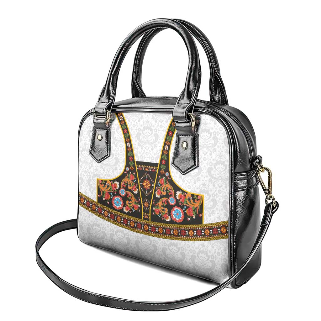 Norwegian Female Bunad Shoulder Handbag with Rosemaling Folk Art Black Color - Wonder Print Shop