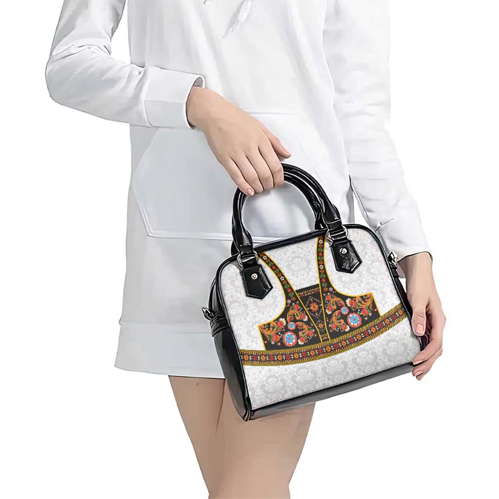 Norwegian Female Bunad Shoulder Handbag with Rosemaling Folk Art Black Color - Wonder Print Shop