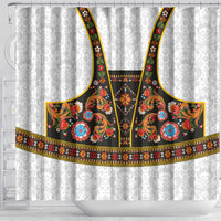 Norwegian Female Bunad Shower Curtain with Rosemaling Folk Art Black Color - Wonder Print Shop