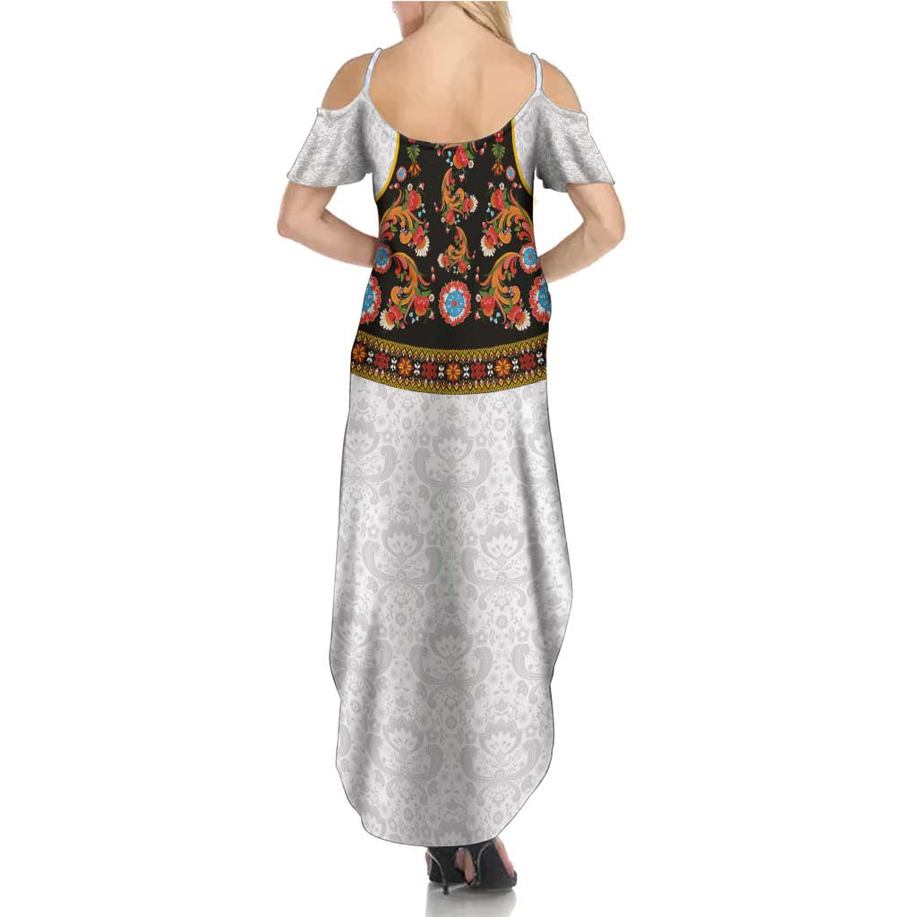Norwegian Female Bunad Summer Maxi Dress with Rosemaling Folk Art Black Color - Wonder Print Shop