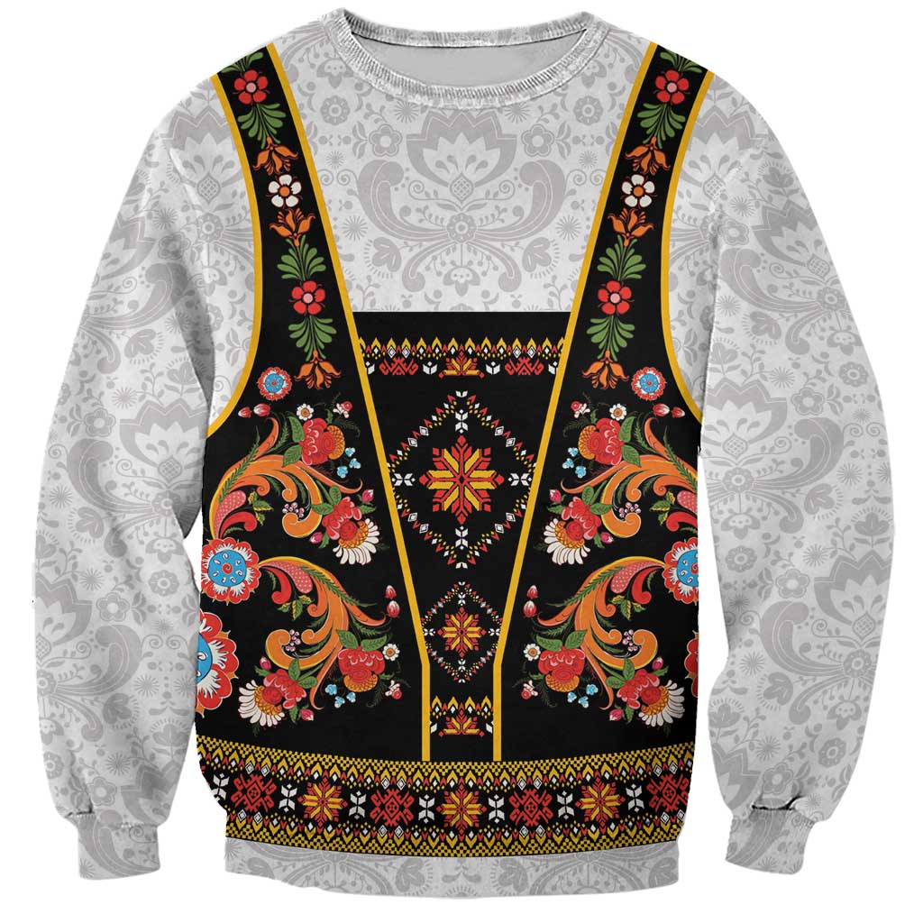 Norwegian Female Bunad Sweatshirt with Rosemaling Folk Art Black Color - Wonder Print Shop