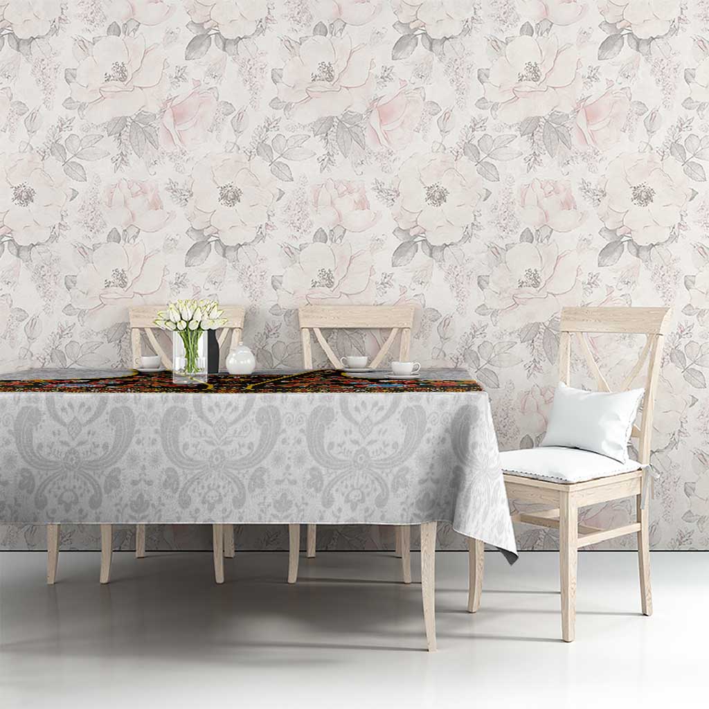 Norwegian Female Bunad Tablecloth with Rosemaling Folk Art Black Color - Wonder Print Shop