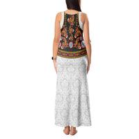 Norwegian Female Bunad Tank Maxi Dress with Rosemaling Folk Art Black Color - Wonder Print Shop