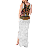 Norwegian Female Bunad Tank Maxi Dress with Rosemaling Folk Art Black Color - Wonder Print Shop