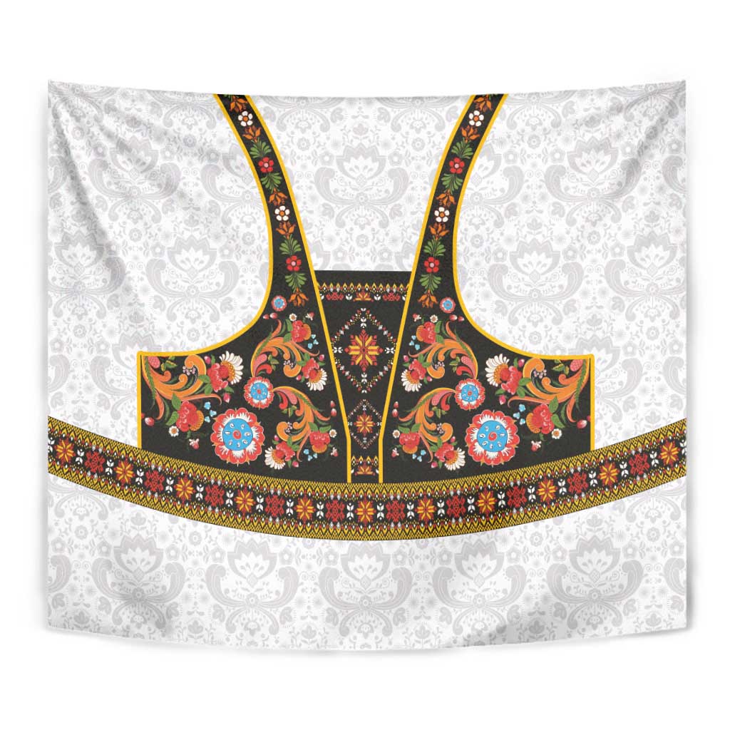 Norwegian Female Bunad Tapestry with Rosemaling Folk Art Black Color - Wonder Print Shop
