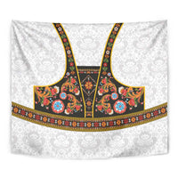 Norwegian Female Bunad Tapestry with Rosemaling Folk Art Black Color - Wonder Print Shop