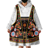 Norwegian Female Bunad Wearable Blanket Hoodie with Rosemaling Folk Art Black Color - Wonder Print Shop