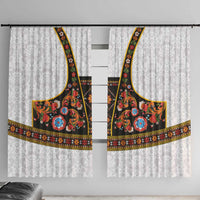 Norwegian Female Bunad Window Curtain with Rosemaling Folk Art Black Color - Wonder Print Shop