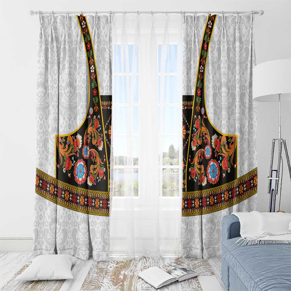 Norwegian Female Bunad Window Curtain with Rosemaling Folk Art Black Color - Wonder Print Shop