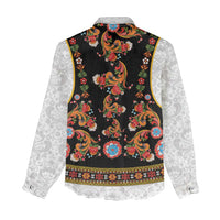Norwegian Female Bunad Women Casual Shirt with Rosemaling Folk Art Black Color - Wonder Print Shop