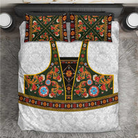 Norwegian Female Bunad Bedding Set with Rosemaling Folk Art Green Color - Wonder Print Shop