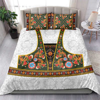 Norwegian Female Bunad Bedding Set with Rosemaling Folk Art Green Color - Wonder Print Shop