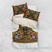 Norwegian Female Bunad Bedding Set with Rosemaling Folk Art Green Color - Wonder Print Shop