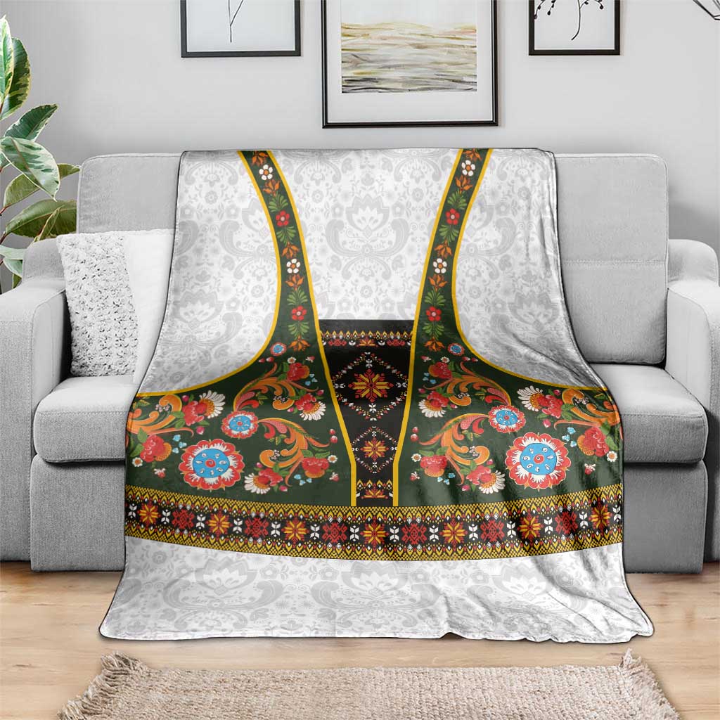 Norwegian Female Bunad Blanket with Rosemaling Folk Art Green Color - Wonder Print Shop