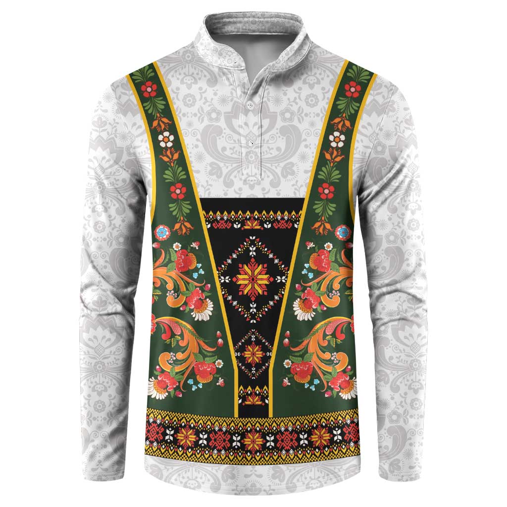 Norwegian Female Bunad Button Sweatshirt with Rosemaling Folk Art Green Color - Wonder Print Shop