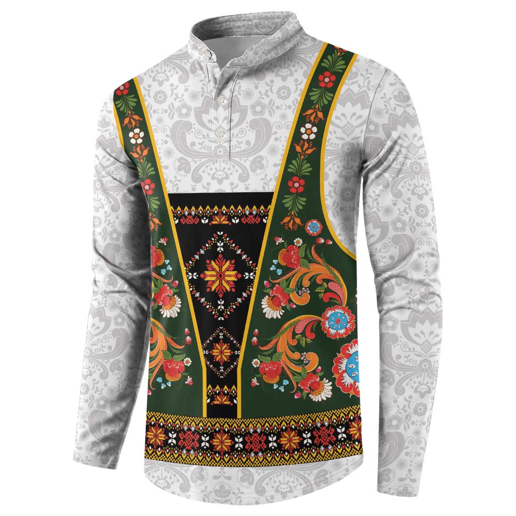 Norwegian Female Bunad Button Sweatshirt with Rosemaling Folk Art Green Color - Wonder Print Shop