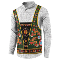Norwegian Female Bunad Button Sweatshirt with Rosemaling Folk Art Green Color - Wonder Print Shop