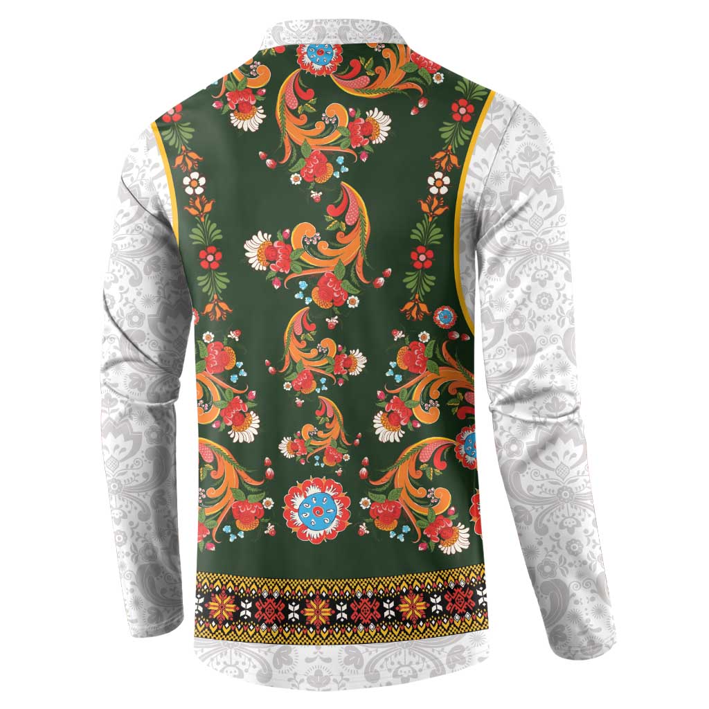 Norwegian Female Bunad Button Sweatshirt with Rosemaling Folk Art Green Color - Wonder Print Shop