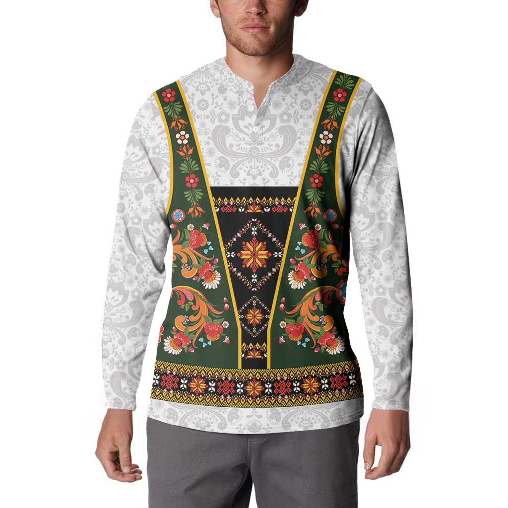 Norwegian Female Bunad Button Sweatshirt with Rosemaling Folk Art Green Color - Wonder Print Shop