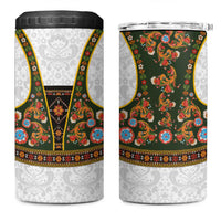 Norwegian Female Bunad 4 in 1 Can Cooler Tumbler with Rosemaling Folk Art Green Color - Wonder Print Shop