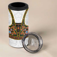 Norwegian Female Bunad 4 in 1 Can Cooler Tumbler with Rosemaling Folk Art Green Color - Wonder Print Shop