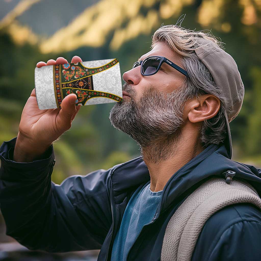 Norwegian Female Bunad 4 in 1 Can Cooler Tumbler with Rosemaling Folk Art Green Color - Wonder Print Shop