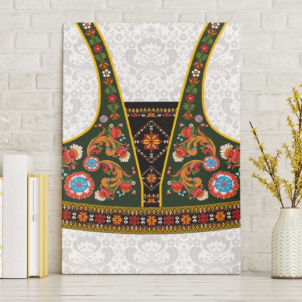 Norwegian Female Bunad Canvas Wall Art with Rosemaling Folk Art Green Color - Wonder Print Shop