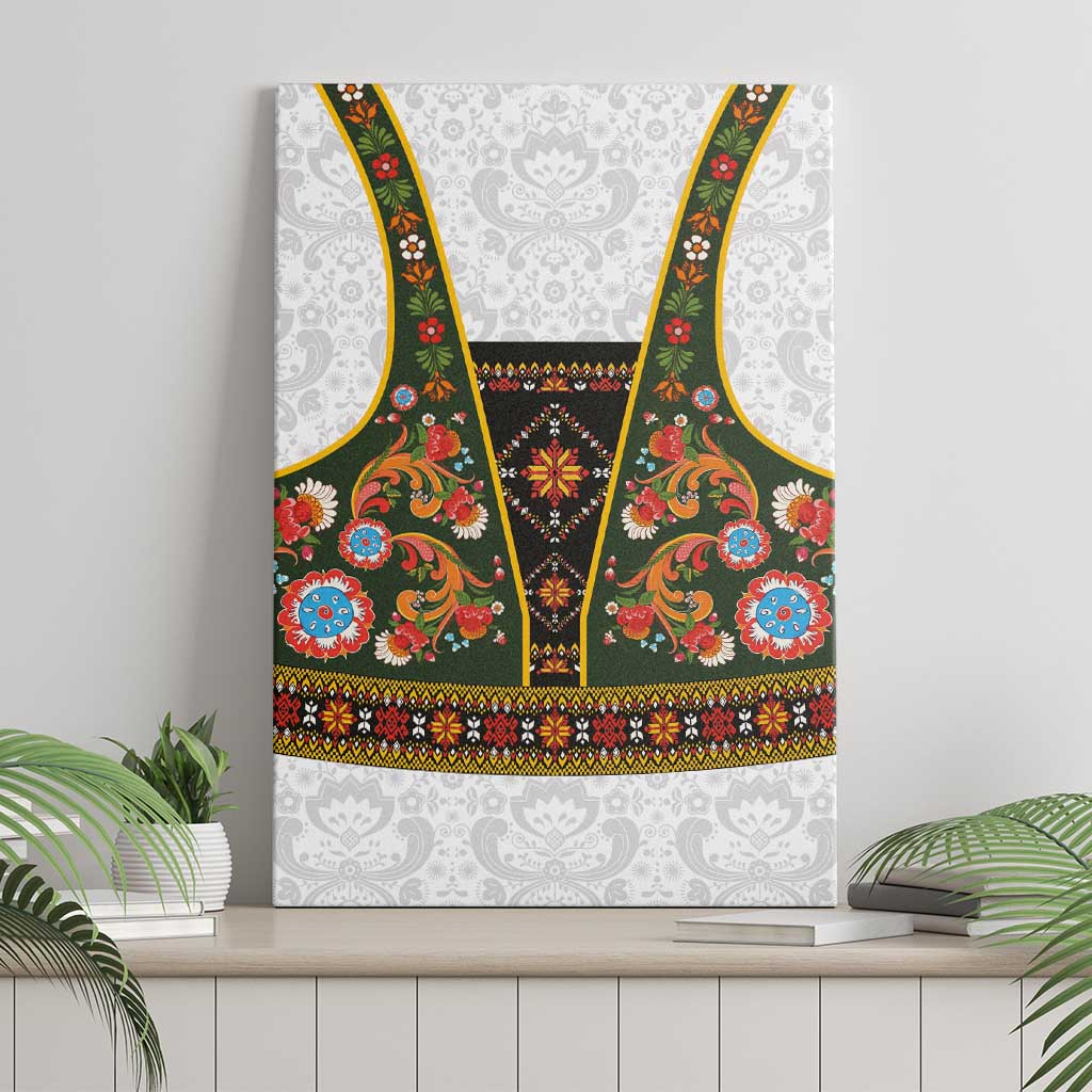 Norwegian Female Bunad Canvas Wall Art with Rosemaling Folk Art Green Color - Wonder Print Shop