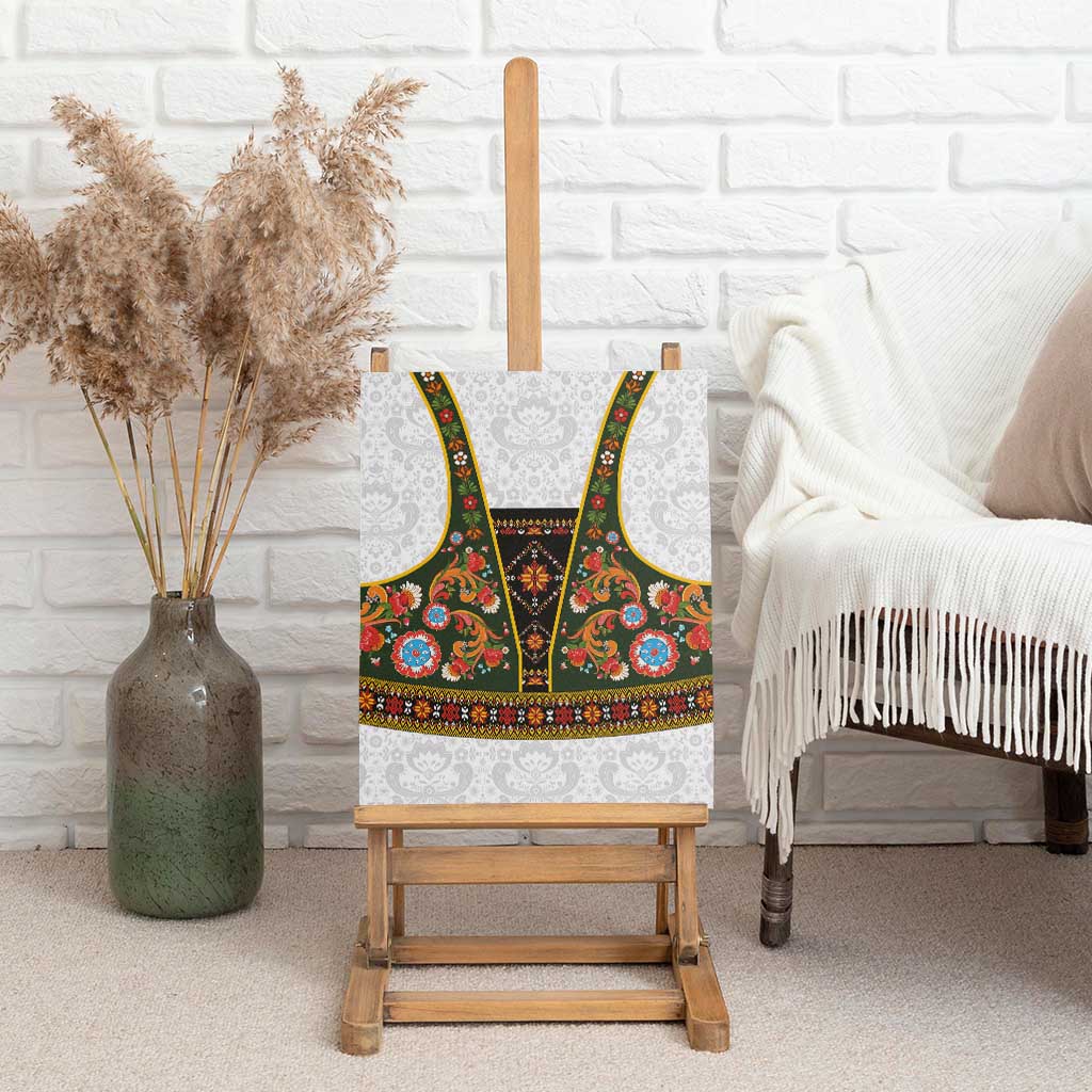 Norwegian Female Bunad Canvas Wall Art with Rosemaling Folk Art Green Color - Wonder Print Shop