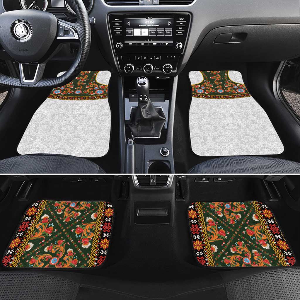 Norwegian Female Bunad Car Mats with Rosemaling Folk Art Green Color - Wonder Print Shop