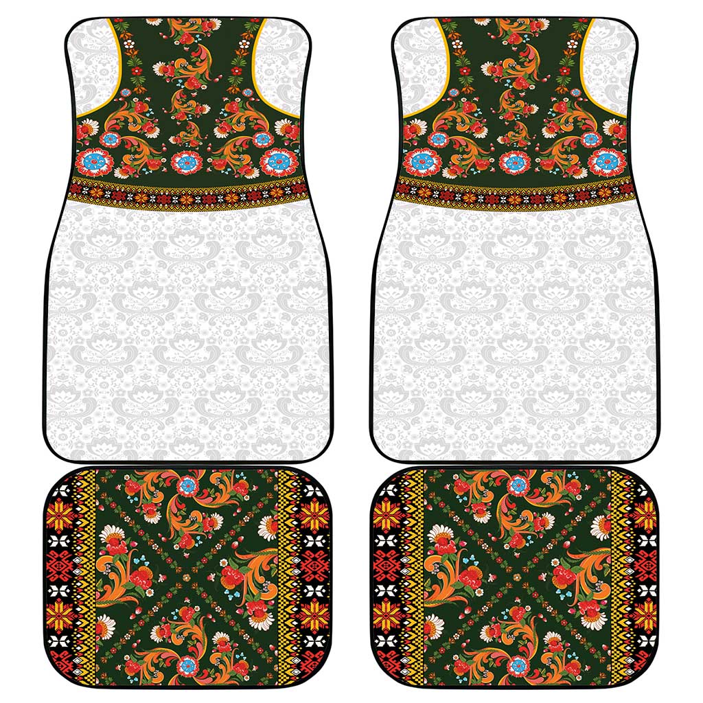 Norwegian Female Bunad Car Mats with Rosemaling Folk Art Green Color - Wonder Print Shop