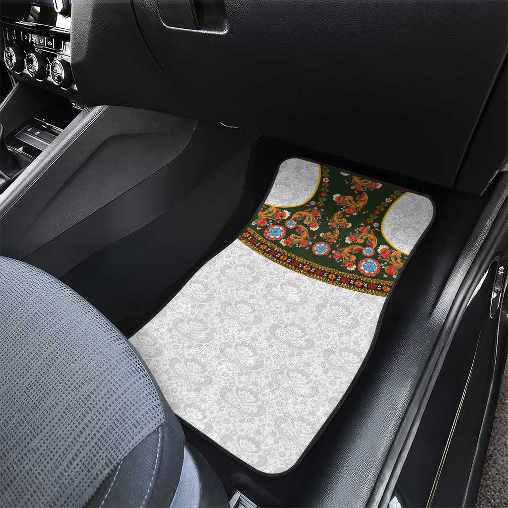 Norwegian Female Bunad Car Mats with Rosemaling Folk Art Green Color - Wonder Print Shop