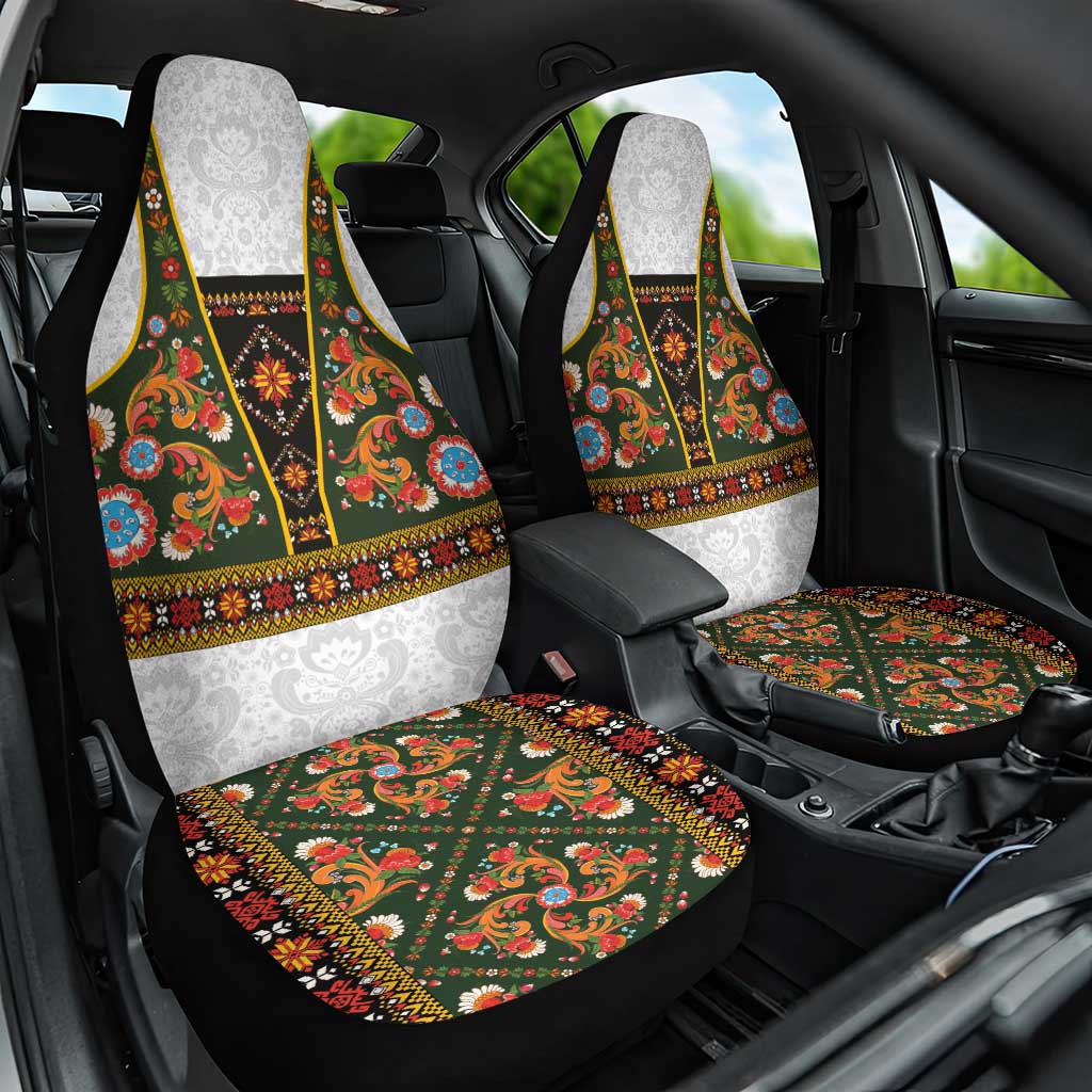 Norwegian Female Bunad Car Seat Cover with Rosemaling Folk Art Green Color - Wonder Print Shop