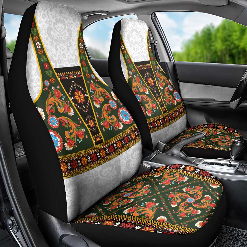 Norwegian Female Bunad Car Seat Cover with Rosemaling Folk Art Green Color - Wonder Print Shop