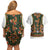 Norwegian Female Bunad Couples Matching Off Shoulder Short Dress and Hawaiian Shirt with Rosemaling Folk Art Green Color - Wonder Print Shop