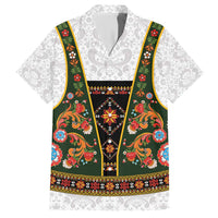 Norwegian Female Bunad Family Matching Short Sleeve Bodycon Dress and Hawaiian Shirt with Rosemaling Folk Art Green Color - Wonder Print Shop