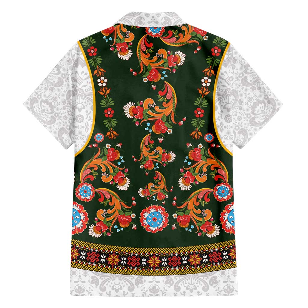 Norwegian Female Bunad Family Matching Tank Maxi Dress and Hawaiian Shirt with Rosemaling Folk Art Green Color - Wonder Print Shop