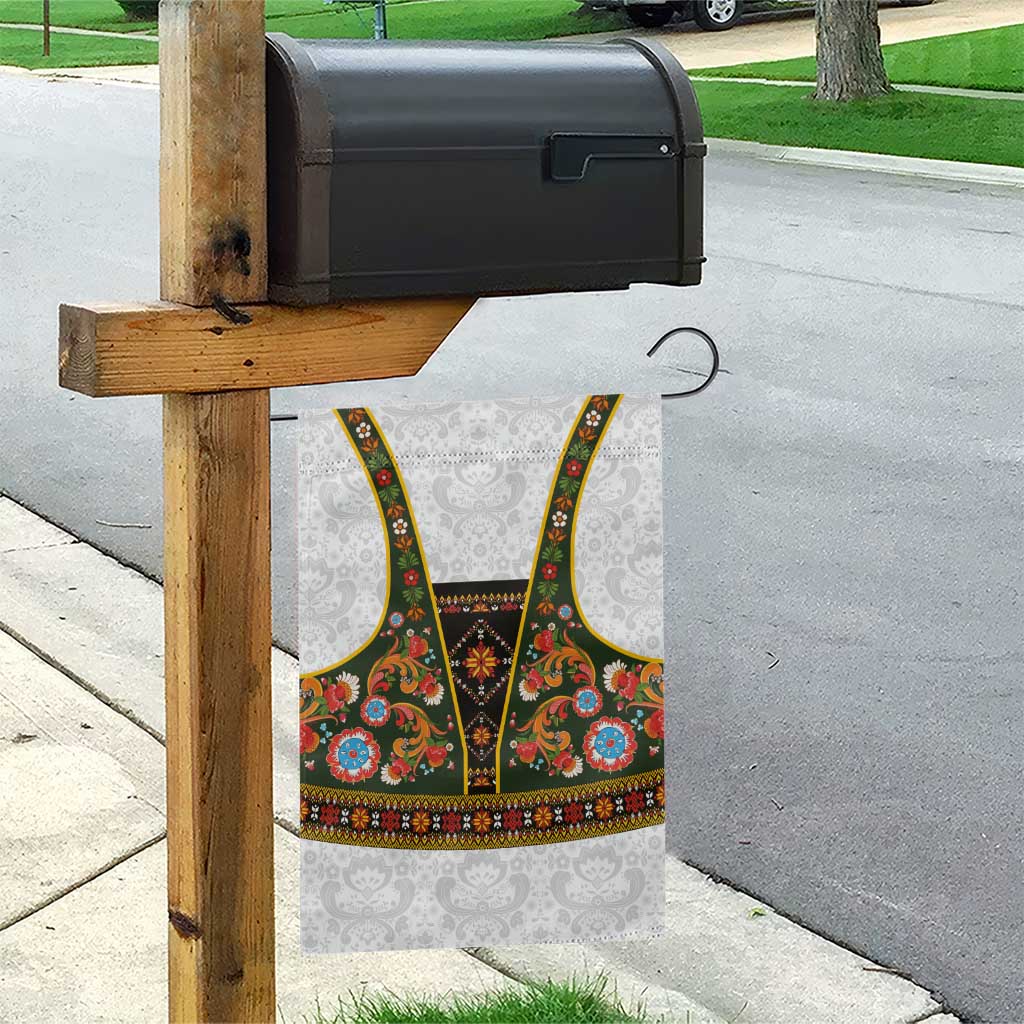 Norwegian Female Bunad Garden Flag with Rosemaling Folk Art Green Color - Wonder Print Shop