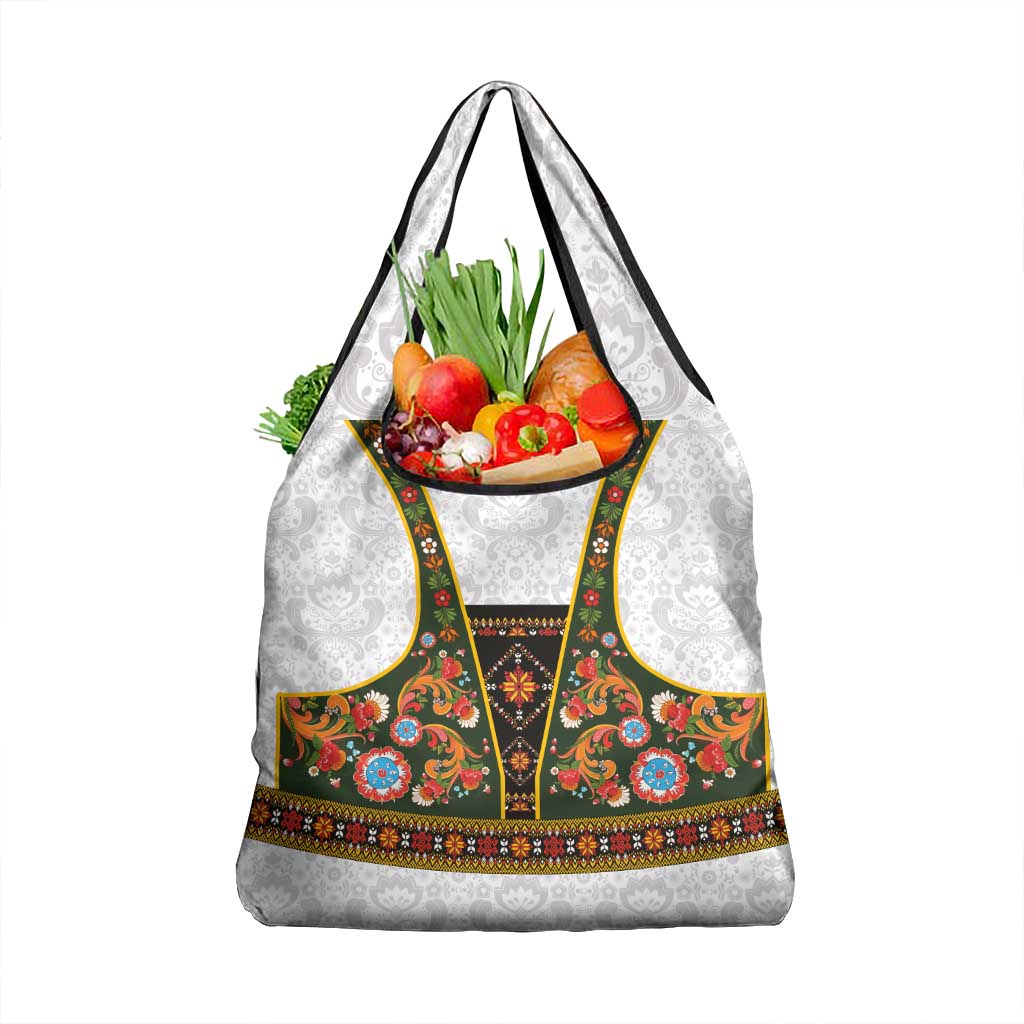 Norwegian Female Bunad Grocery Bag with Rosemaling Folk Art Green Color - Wonder Print Shop