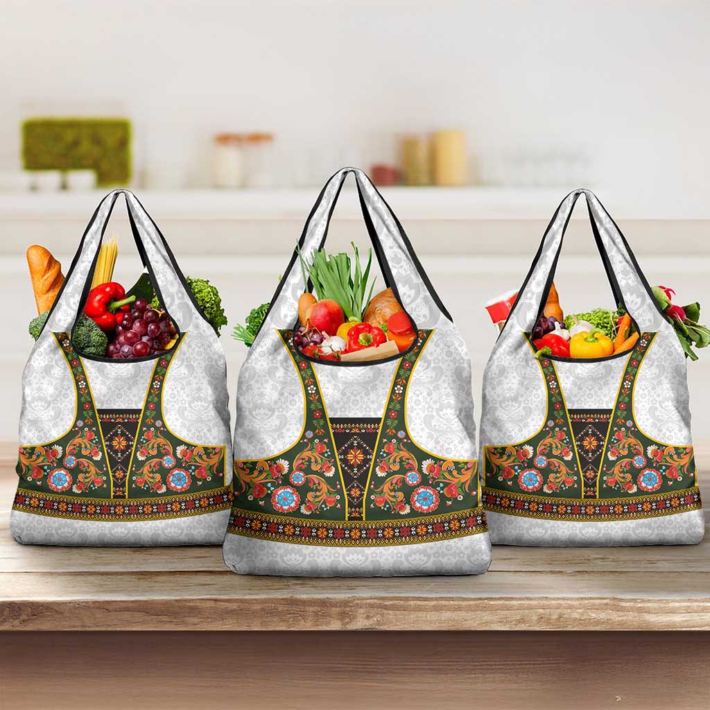 Norwegian Female Bunad Grocery Bag with Rosemaling Folk Art Green Color - Wonder Print Shop