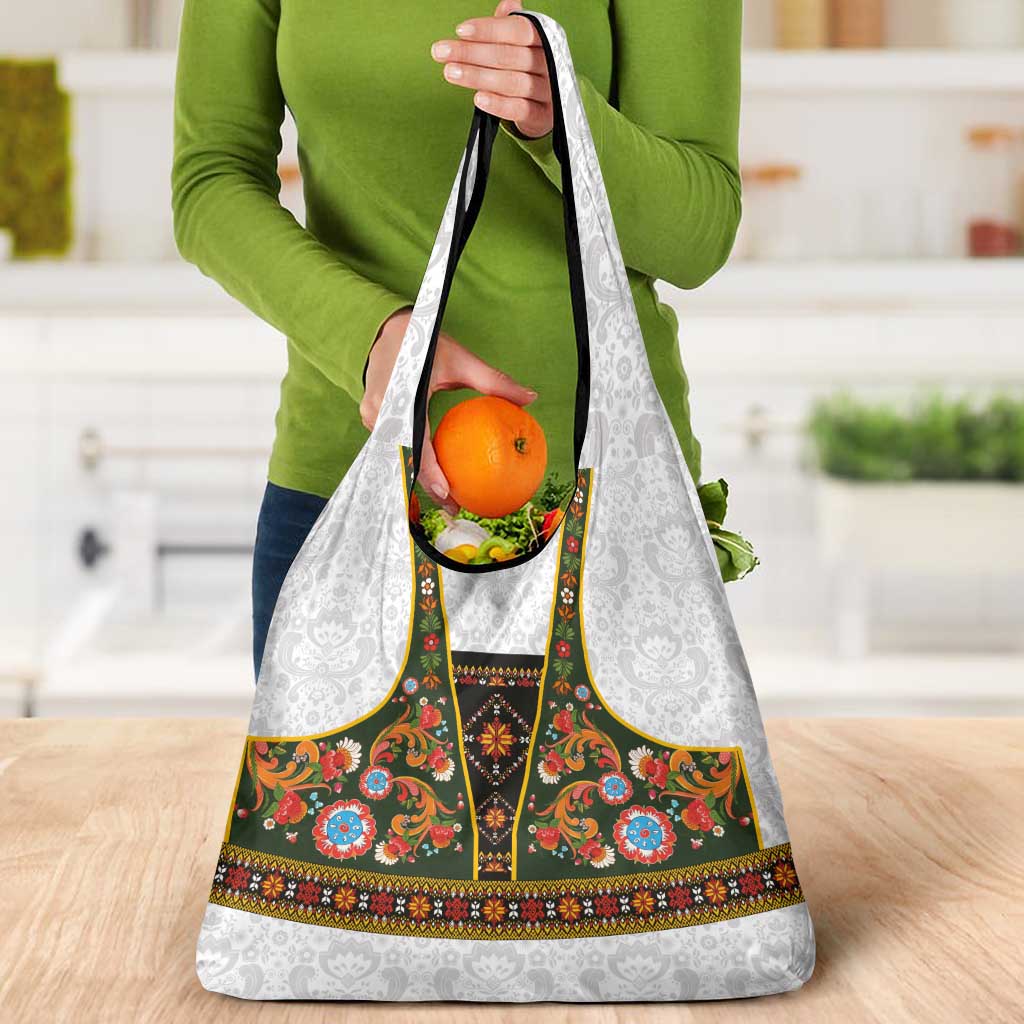 Norwegian Female Bunad Grocery Bag with Rosemaling Folk Art Green Color - Wonder Print Shop