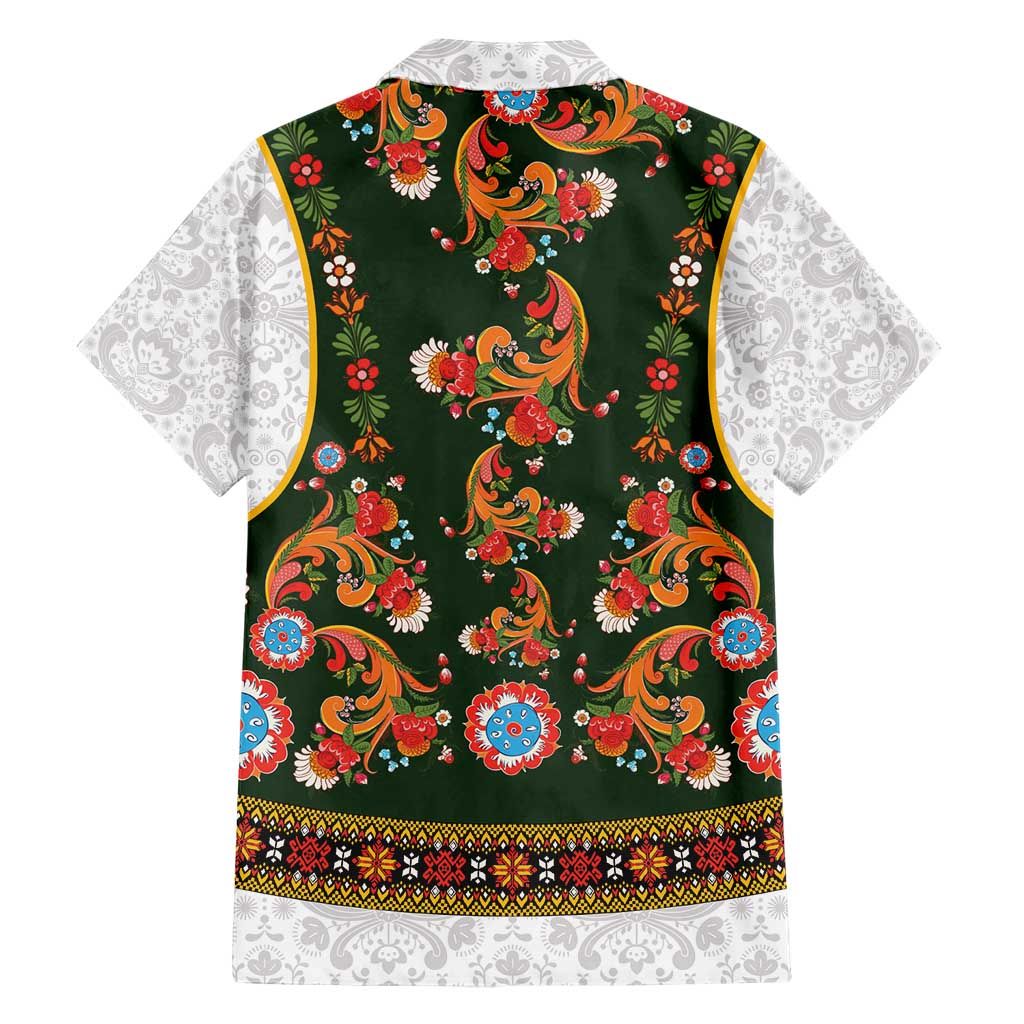 Norwegian Female Bunad Hawaiian Shirt with Rosemaling Folk Art Green Color - Wonder Print Shop