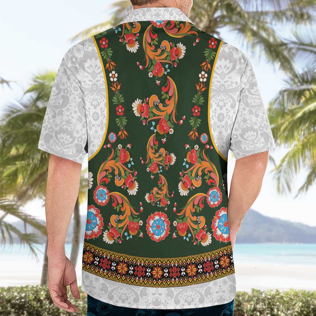 Norwegian Female Bunad Hawaiian Shirt with Rosemaling Folk Art Green Color - Wonder Print Shop