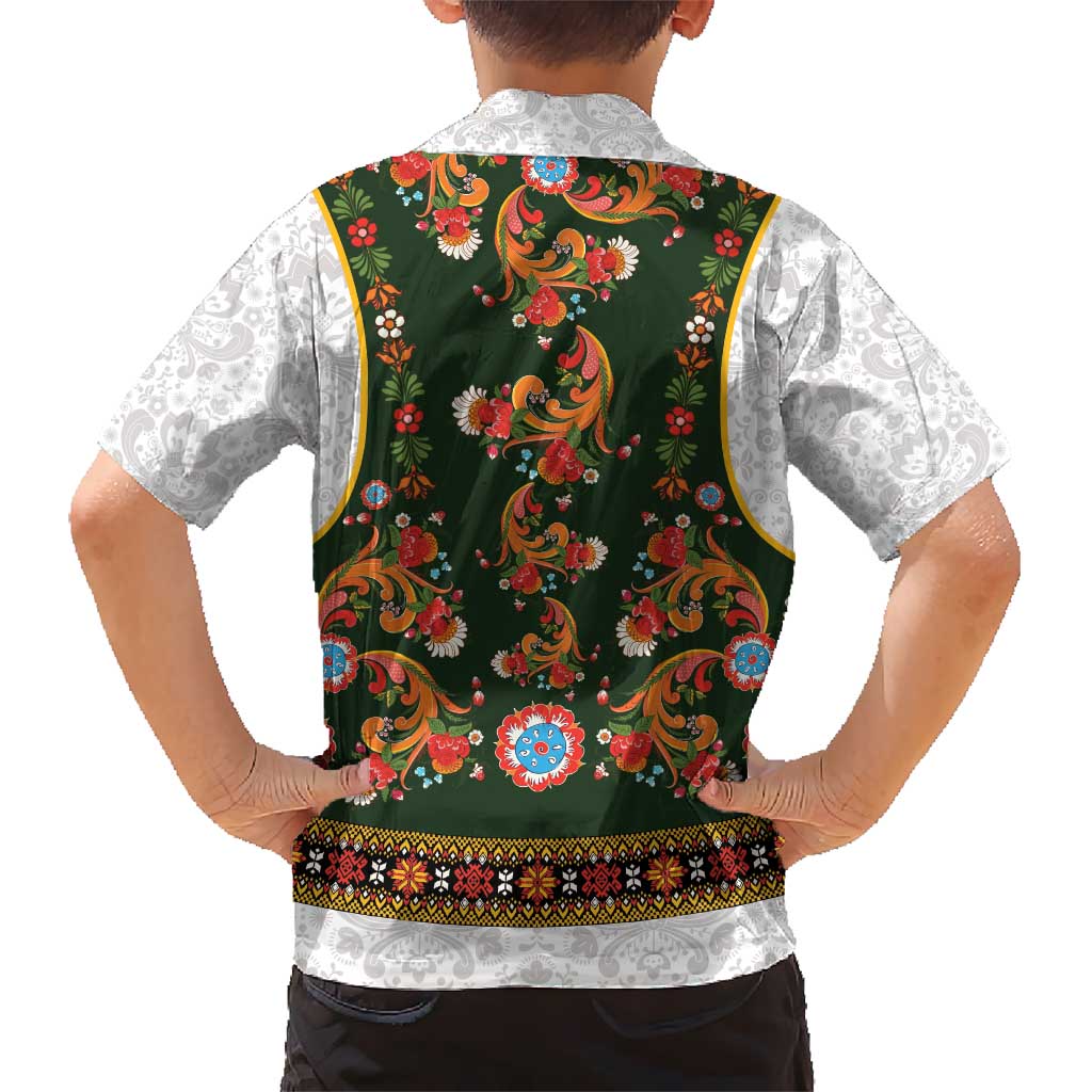 Norwegian Female Bunad Hawaiian Shirt with Rosemaling Folk Art Green Color - Wonder Print Shop