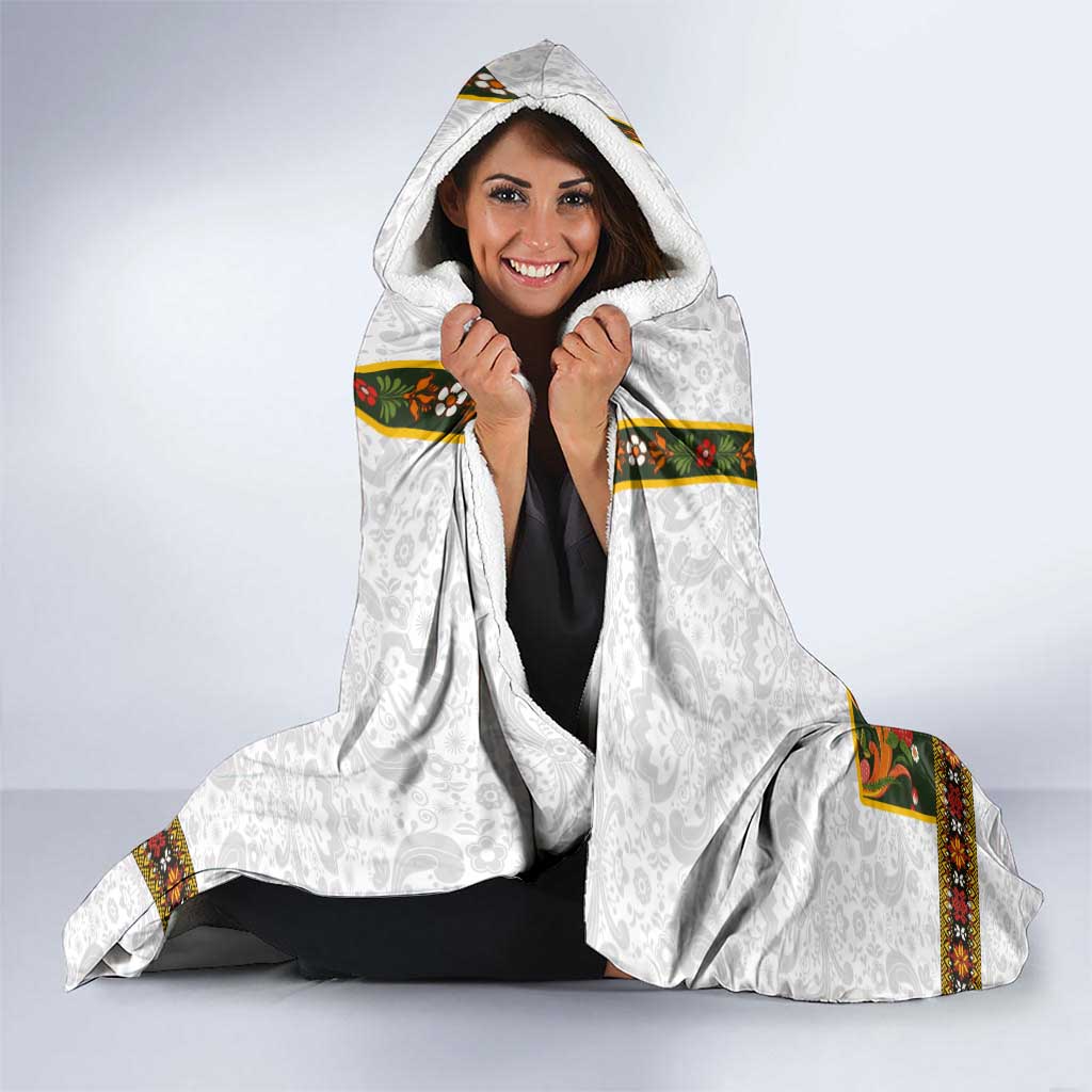 Norwegian Female Bunad Hooded Blanket with Rosemaling Folk Art Green Color - Wonder Print Shop